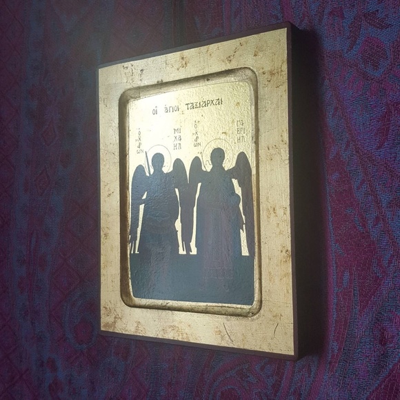 Greek Orthodox Christian Religious Michael Angels Icon Gold Leaf Art Painting - Picture 3 of 7